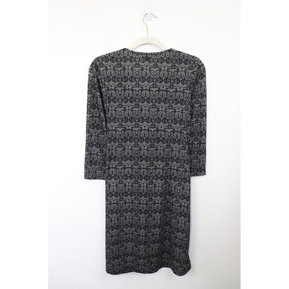 Prana Printed Twist‎ Front Faux Wrap Dress 3/4 Sleeve V-Neck Knee Length Grey S - Picture 2 of 5